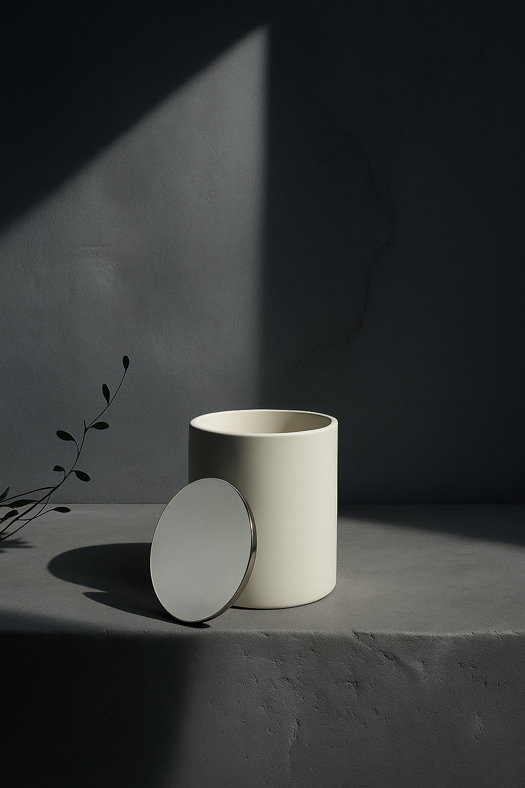 Aurum Blanc Nuit d’Hiver luxury winter candle UK in white ceramic vessel with silver lid, premium scented candle with eucalyptus, cedar, patchouli, and amber notes.